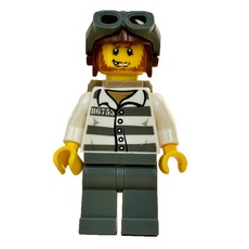 Criminal, Prison Shirt with #86753, Dark Bluish Gray Legs, Reddish Brown Helmet with Goggles, Dark Tan Backpack, Beard (fig-008020)