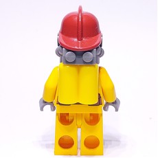 Fireman, Bright Light Orange Fire Suit, Dark Red Helmet, Breathing Apparatus, Airtanks, Sweat Drops (fig-008023)