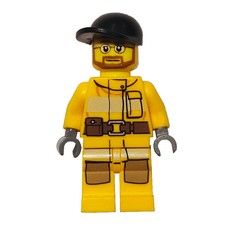 Fireman, Bright Light Orange Fire Suit, Black Cap, Beard and Glasses (fig-008024)