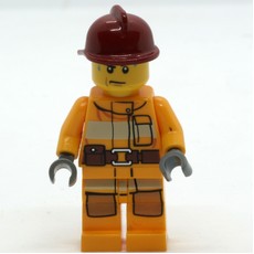 Fireman, Bright Light Orange Fire Suit, Dark Red Helmet, Sweat Drops (fig-008025)