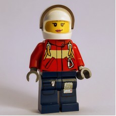 Firewoman, Red Jacket with Straps, Dark Blue Legs, White Helmet with Visor (fig-008026)