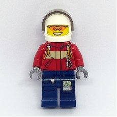 Fireman, Red Jacket with Straps, Dark Blue Legs, White Helmet with Visor, Orange Sunglasses (fig-008027)