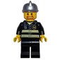 Fireman, Black Fire Jacket with Reflective Stripes, Radio, and Badge, Silver Helmet, Goatee Beard
