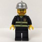 Fireman, Black Fire Jacket with Reflective Stripes, Radio, and Badge, Silver Helmet, Beard and Glasses