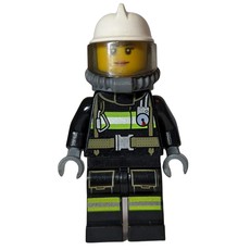 Firefighter, Female, Black Fire Suit with Gauge and Straps, White Helmet, Breathing Apparatus, Airtanks (3626cpr1580 Head) (fig-008048)
