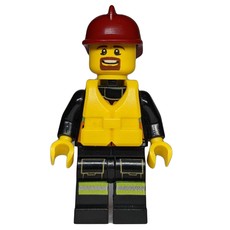 Fireman, Orange Safety Vest with Radio, Dark Red Helmet, Yellow Life Vest, Goatee Beard (fig-008049)
