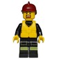 Fireman, Orange Safety Vest with Radio, Dark Red Helmet, Yellow Life Vest, Goatee Beard