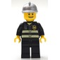 Fireman, Black Fire Jacket with Reflective Stripes, Radio, and Badge, Silver Helmet