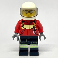 Fireman, Red Jacket with Straps, White Helmet with Visor, Silver Sunglasses (fig-008051)