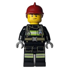 Fireman, Black Fire Suit with Gauge and Straps, Dark Red Helmet, Stubble and Scar (fig-008052)
