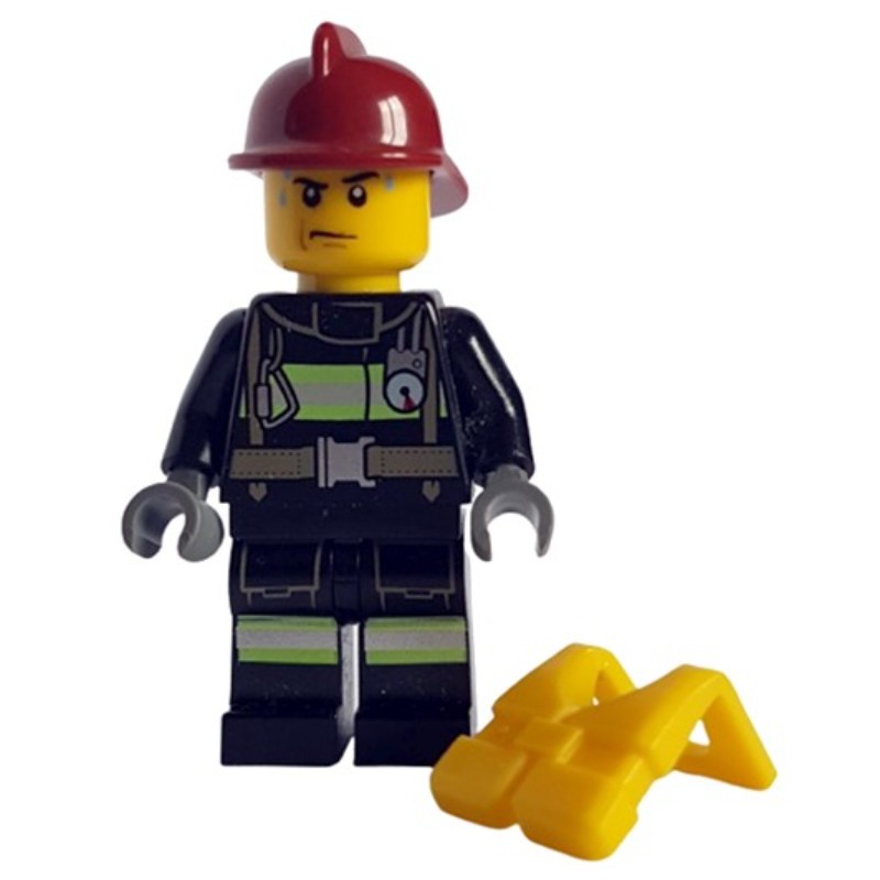 LEGO Set fig-008055 Fireman, Black Fire Suit with Gauge and Straps ...