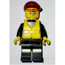 Fireman, Orange Safety Vest with Radio, Dark Red Cap, Yellow Life Vest, Orange Sunglasses (fig-008056)