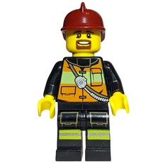 Fireman, Orange Safety Vest with Radio, Dark Red Helmet, Goatee Beard (fig-008058)