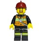 Fireman, Orange Safety Vest with Radio, Dark Red Helmet, Goatee Beard