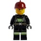 Fireman, Black Fire Suit with Gauge and Straps, Dark Red Helmet, Sweat Drops