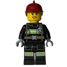 Firewoman, Black Fire Suit with Gauge and Straps, Dark Red Helmet (fig-008060)