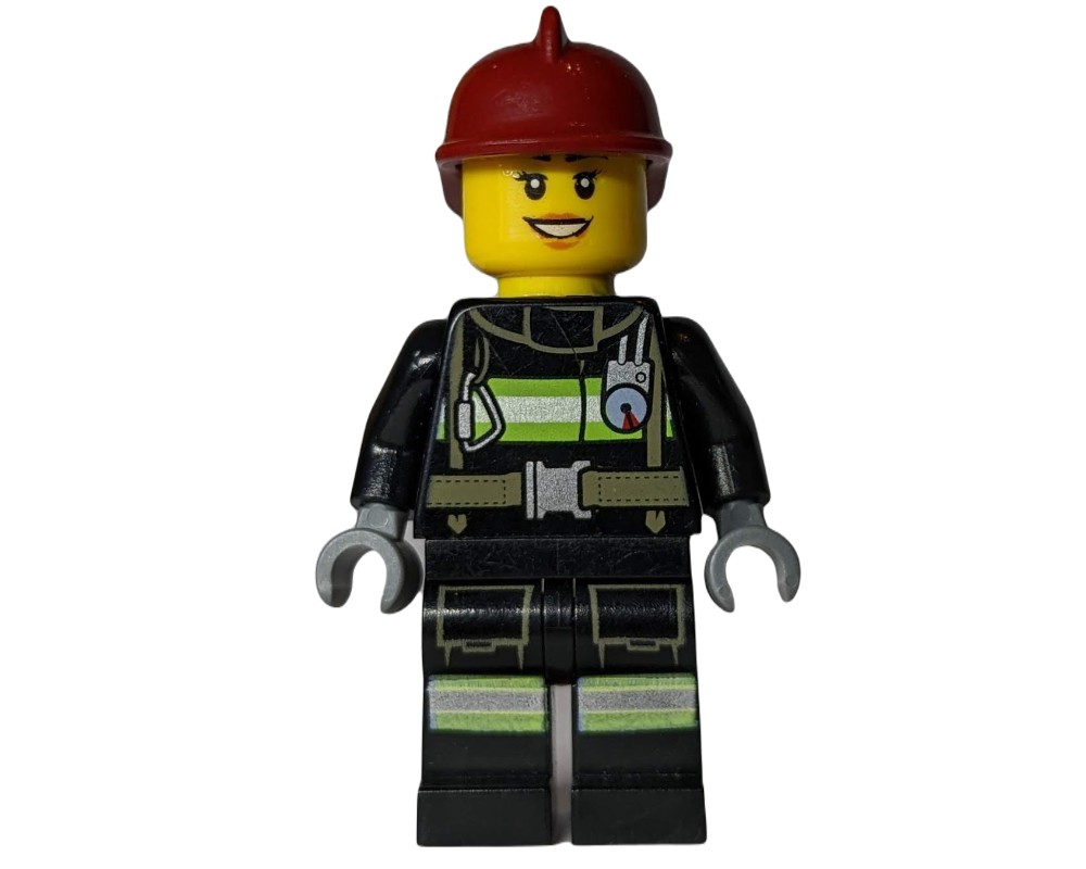 LEGO Set fig-008060 Firewoman, Black Fire Suit with Gauge and Straps ...