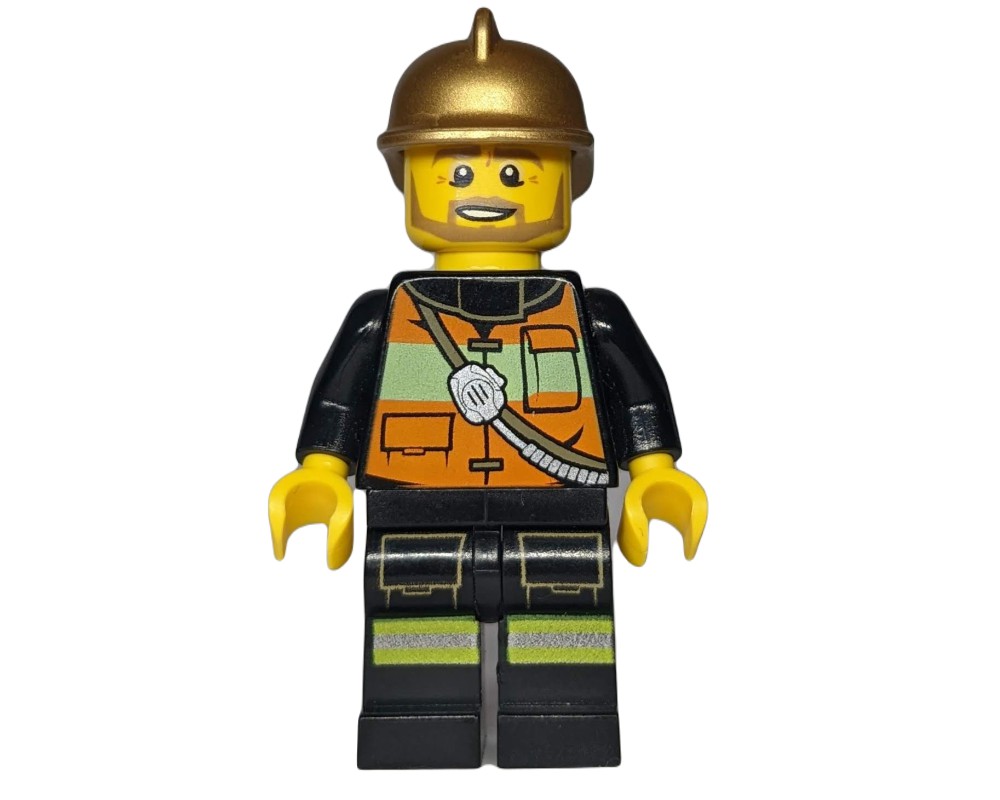 LEGO Set fig-008063 Fireman, Orange Safety Vest with Radio, Gold Helmet ...