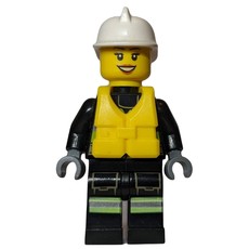 Firewoman, Safety Vest with Flashlight, Pocket, and Belt, White Helmet, Yellow Life Vest (fig-008067)