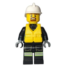 Fireman, Safety Vest with Flashlight, Pocket, and Belt, White Helmet, Yellow Life Vest, Goatee Beard (fig-008068)