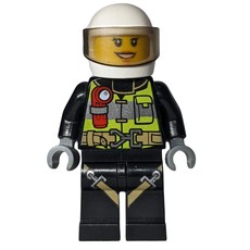 Firewoman, Safety Vest with Flashlight, Pocket, and Belt, Black Legs with Straps, White Helmet with Visor (fig-008069)