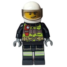 Fireman, Safety Vest with Flashlight, Pocket, and Belt, White Helmet with Visor (fig-008070)