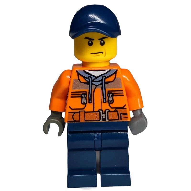 LEGO Set fig-008075 Construction Worker, Orange Jacket with Zipper and ...