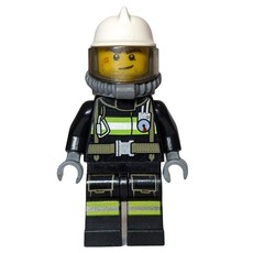 Fireman, Black Fire Suit with Gauge and Straps, White Helmet, Breathing Apparatus, Airtanks, Stubble and Scar (fig-008076)
