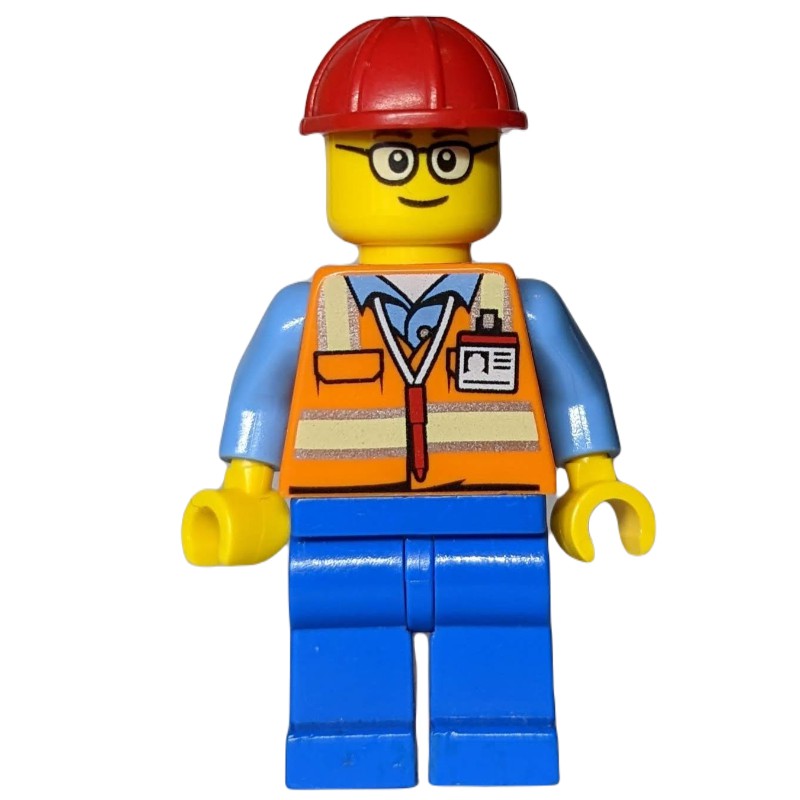 LEGO Set fig-008078 Construction Worker, Orange Safety Vest with Pen ...