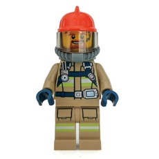 Fireman, Dark Tan Fire Suit with Gauge and Straps, Red Helmet, Breathing Apparatus, Airtanks, Goatee Beard (fig-008084)