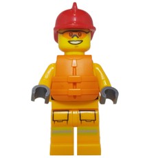Fireman, Bright Light Orange Fire Suit, Red Helmet, Orange Life Vest, Orange Sunglasses (fig-008085)