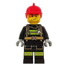 Fireman, Black Fire Suit with Gauge and Straps, Red Helmet, Stubble and Scar (fig-008087)