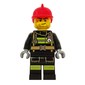 Fireman, Black Fire Suit with Gauge and Straps, Red Helmet, Stubble and Scar