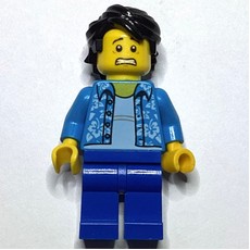 Man, Open Dark Azure Hawaiian Shirt, Blue Legs, Black Hair (fig-008088)