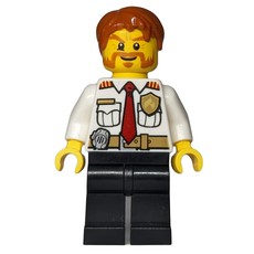 Fireman, White Shirt with Red Tie, Badge, and Radio on Belt, Dark Orange Hair, Mutton Chops and Moustache (fig-008091)
