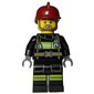 Fireman, Black Fire Suit with Gauge and Straps, Dark Red Helmet, Beard
