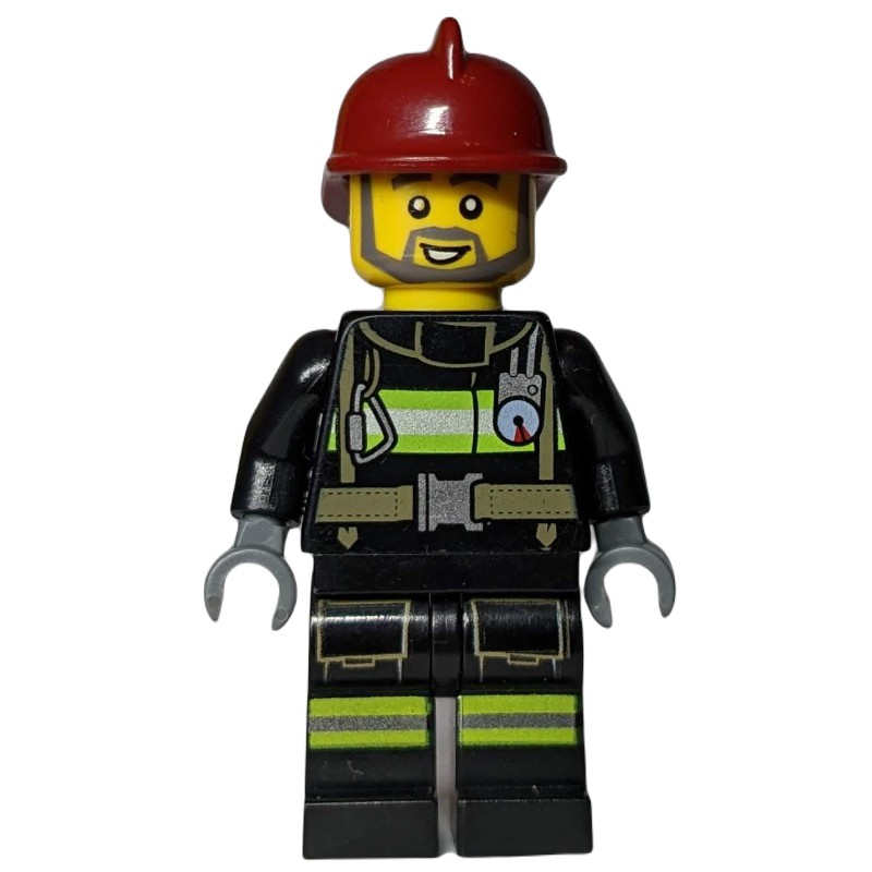 LEGO Set fig-008092 Fireman, Black Fire Suit with Gauge and Straps ...