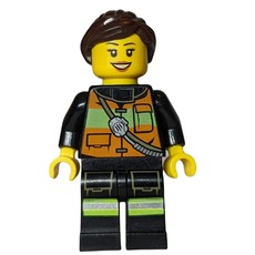 Firewoman, Orange Safety Vest with Radio, Dark Brown Hair (fig-008093)