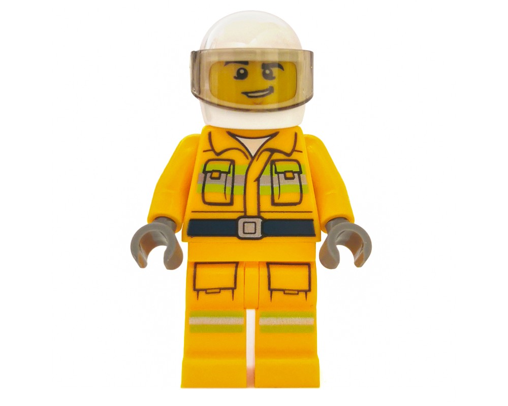 LEGO Set fig-008095 Fireman, Bright Light Orange Fire Suit, White