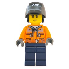 Construction Worker, Orange Jacket with Zipper and Reflective Stripes, Dark Blue Legs, Welding Mask (fig-008096)