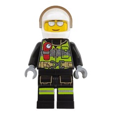 Fireman, Safety Vest with Flashlight, Pocket, and Belt, White Helmet with Visor, Silver Sunglasses (fig-008103)