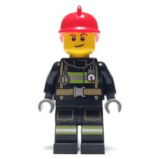 Fireman, Black Fire Suit with Gauge and Straps, Red Helmet (fig-008107)