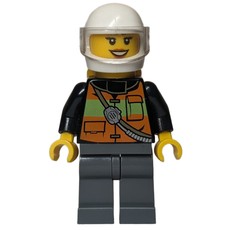 Firewoman, Orange Safety Vest with Radio, White Helmet with Visor, Airtanks (fig-008109)