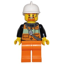 Fireman, Orange Safety Vest with Radio, White Helmet, Goatee Beard (fig-008110)