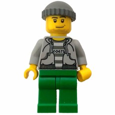 Criminal, Open Light Bluish Gray Hoodie over Prison Shirt with #60675, Dark Bluish Gray Hat, Stubble (fig-008118)