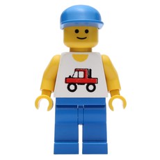Man, White Vest with Truck, Blue Legs, Blue Cap (3626b Head) (fig-008128)