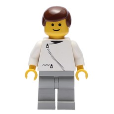 Man, White Jacket with Zipper, Light Gray Legs, Brown Hair (fig-008130)