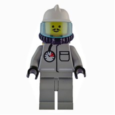 Fireman, Shirt with Gauge and Pocket, Light Gray Legs, White Helmet, Breathing Apparatus, Airtanks, Moustache (fig-008136)