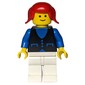 Woman, Black Vest over Blue Top, White Legs, Red Hair