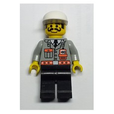 Fireman, Light Gray Jacket with Radio and Pocket, White Cap, Moustache (fig-008143)